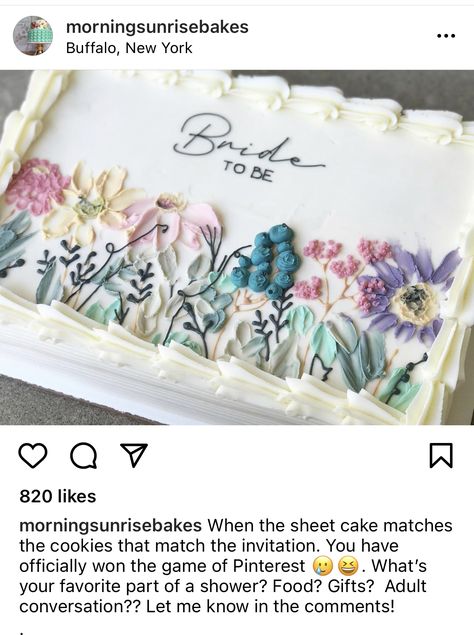 Sheet Cake Bridal Shower Cakes, Buttercream Flowers Sheet Cake, Sheet Cake Floral Design, Sheet Cake Buttercream Decorating Ideas, Bridal Shower Sheet Cake Ideas Simple, Wildflower Sheet Cake Ideas, Engagement Sheet Cake Ideas, Sheet Cake Decoration Ideas, Sheet Cake With Real Flowers