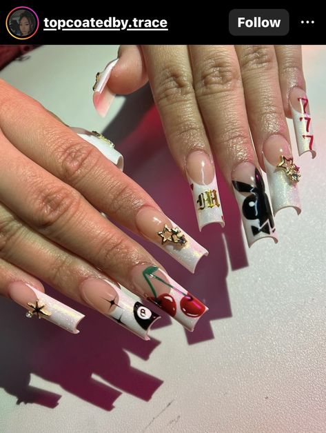 Unghie Gangsta, No Charm Nails, Money Nail Set, Dollar Nails Designs, Ak47 Nails, Lowrider Nail Designs, Vegas Themed Nails, Hypebeast Nails, Casino Theme Nails