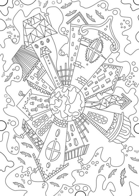 Zentangle Houses, City Coloring Pages, Magical City, House Colouring Pages, Embroidery Template, House Quilts, Coloring Book Art, Silk Painting, Colorful Drawings