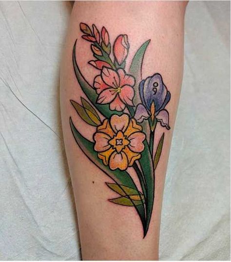 A Semicolon Gladiolas Tattoo, Gladiolus Flower Tattoos, Gladiolus Tattoo, Tattoo Fixes, Wiccan Tattoos, Dragonfly Tattoo Design, Flower Tattoo Meanings, Gladiolus Flower, Men's Fashion Tips