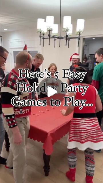 ERIN PORT ☀️ Intentional Living on Instagram: "Share this with your party game friends & save this for later…

5 easy party games to play during the holidays that elicit the competitive spirit out of ANY one! 

We call this night the “reindeer games” and invite friends to join us. This year, we competed boys vs. girls to earn points toward the coveted golden reindeer. It’s a big deal, just sayin’. And in case you were wondering, the ladies won last year! 😉🦌

5 Games:

🍭Musical Candy Canes: Played just like musical chairs but instead you grab a candy cane and the person that doesn’t grab one is out. Play until one person remains!

🍳Flip It Like It’s Hot: Blindfolded, you place a bunch of cotton balls on the table and each person scoops with a spatula as many as they can on to a tray in Pin The Hat On Santa Game, Reindeer Games Christmas Party, Minute To Win It Christmas Games, Xmas Games For Family, Party Games To Play, Christmas Party Games For Groups, Easy Holiday Party, Games To Play With Friends, Christmas Games To Play