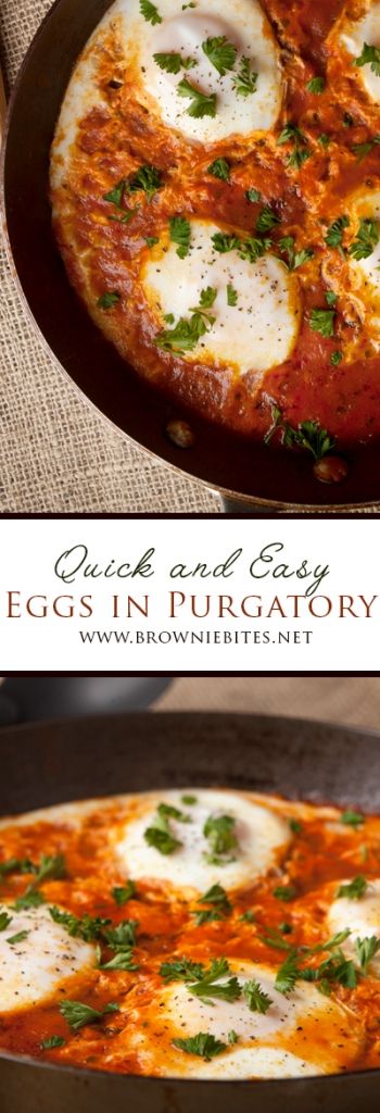 Quick and easy dinner idea - eggs in purgatory using spicy spaghetti sauce - ready in just 10 minutes! Eggs In Spaghetti Sauce, Easy Eggs In Purgatory, Eggs In Pasta Sauce, Eggs In Purgatory Recipe Easy, Eggs In Sauce, Spicy Spaghetti Sauce, Eggs In Purgatory Recipe, Spicy Pasta Sauce, Eggs In Purgatory