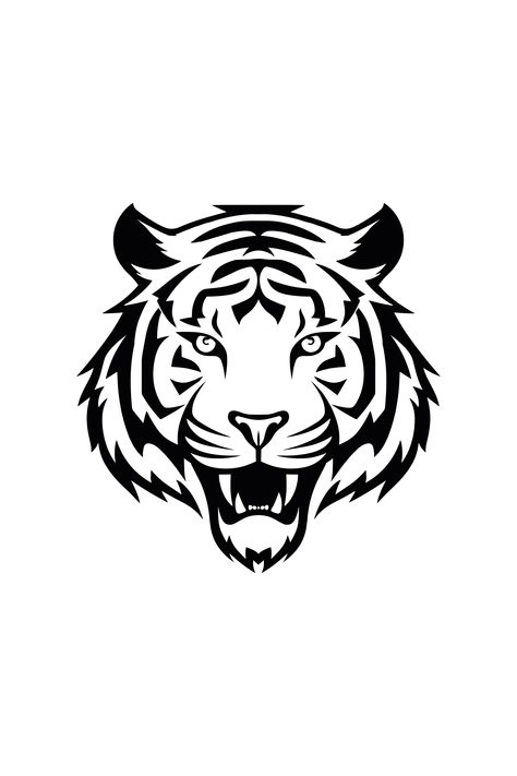 White Tiger Art Illustration, Tiger Vector Illustration, Tiger Vector Logo, Tiger Face Drawing Easy, White And Black Tattoo, Mammal Tattoo, Tiger Face Tattoo Design, White Tiger Illustration, White Tiger Drawing