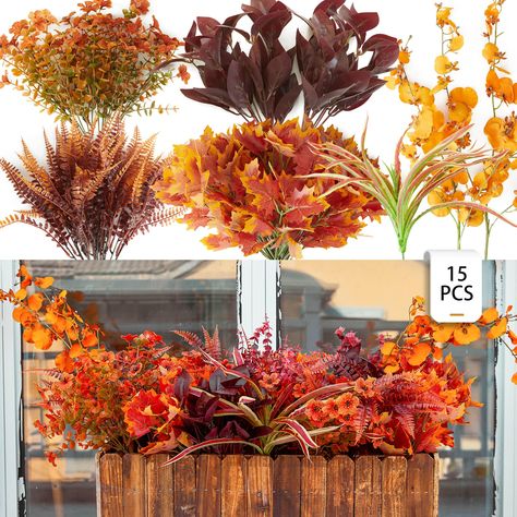 PRICES MAY VARY. Cost-effective Combination: Each package contains 6 different kinds of artificial greeneries, which totally has 15 pcs. You can combine or divide them any way you like to create a vibrant corner and add a fresh looking to you house. Premium Quality: These fall decor outdoor artificial greeneries are made of high-quality plastic with iron wire carefully hided inside, which has no effect on their realistic appearance and can be maintained longer at the same time. Easy to Care: Due Themed Bridal Shower Ideas, Thanksgiving Mantel Decor, Autumn Plants, Themed Bridal Shower, Decorations For Home, Fall Outdoor, Fall Plants, Mantel Decorations, Plants Flowers