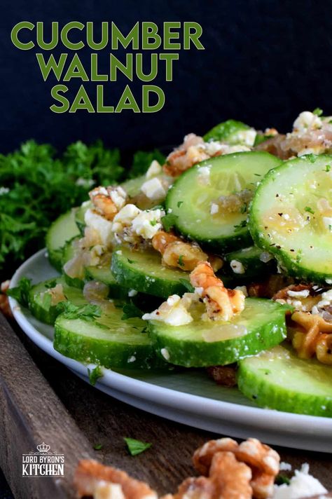 A light and refreshing salad prepared with cucumbers, walnuts, onion and feta too, it's loaded with crunch and texture. Cucumber Walnut Salad is tangy, salty, cheesy, and best served chilled. #cucumbers #cucumbersalad #walnuts #summersalad Feta Cucumber, Salad Cheese, Peasant Food, Oil Dressing, Refreshing Salad, Walnut Salad, Cucumber Recipes, Canadian Food, Pickled Red Onions