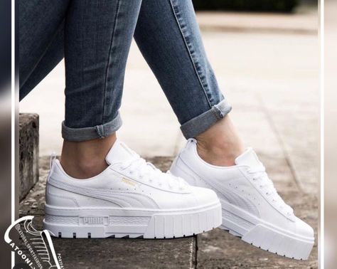 Puma Shoes Women White, Puma Platform Sneakers Outfit, Puma Sneakers Outfit, Platform Sneakers Outfit, Puma Shoes Women, Tennis Nike, Puma Outfit, Women Trainers, Superga Sneakers