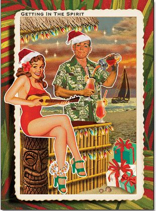 Hawaiian Christmas card Free Vintage Antique Illustration Andrew Sisters, Tiki Christmas, Tropical Christmas Cards, Funny Christmas Costumes, Christmas Humor Ecards, Company Christmas Cards, Hawaii Christmas, Christmas Ecards, Retro Christmas Cards