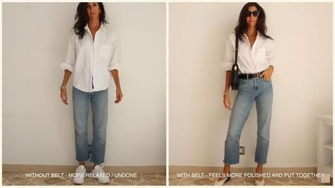 How To Style Belts, How To Accessorize, Belts With Jeans, Styling Lookbook, Open Blazer, Monochromatic Outfit, Monochrome Outfit, Belt Style, Brown Leather Belt