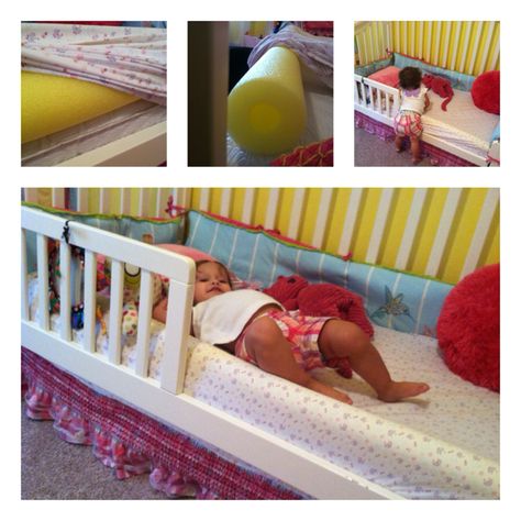 Pool noodle toddler bed rail! This should solve my problem!! Thank you Katie for showing me this :) Toddler Bed Rail, Bed Rails For Toddlers, Bed Rail, Pool Noodle, Toddler Beds, Toddler Bedrooms, Baby Proofing, Toddler Fun, Big Boy Room