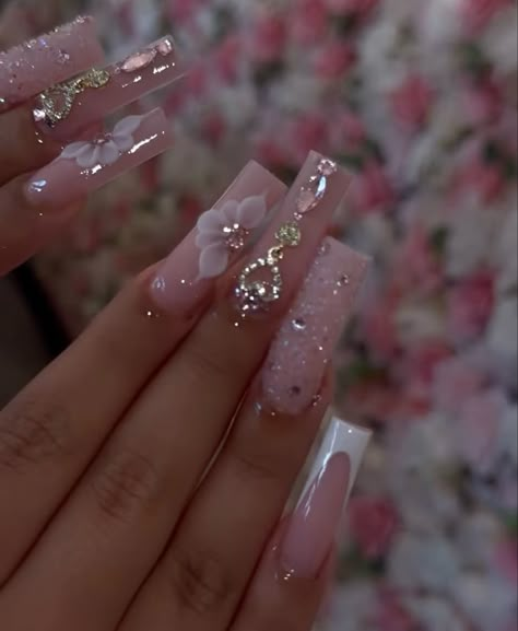 Mustard Nail Art, Nail Tech Aesthetic, Homemade Nails, Nails Pink Acrylic, Sweet 16 Nails, Acrylic Nails Pink, Quince Nails, Quinceanera Nails, Nails Rose