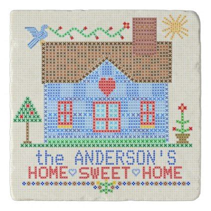 Home Sweet Home Cross Stitch, Home Cross Stitch, Cross Stitch House, Country Ideas, Country House Design, Personalized Canvas Print, Stitch Cards, Personalized Mouse Pad, Rustic Gifts