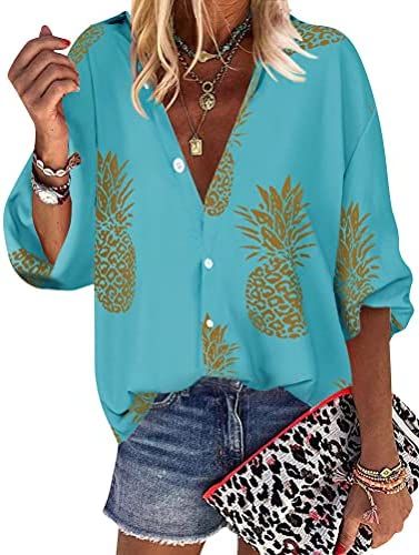 Tropical Clothes, Tropical Outfit, Pineapple Print, Blouse Shirt, Printed Sleeves, Amazon Women, Lapel Collar, Half Sleeves, Clothing Store