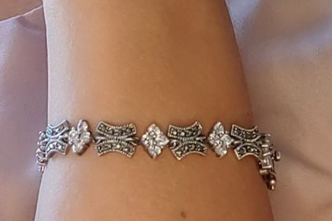 Crystal Cake Stand, Marcasite Bracelet, Art Deco Jewelry Vintage, Crystal Cake, Bracelet Art, Mikasa Crystal, Deco Jewelry, Art Deco Jewelry, Sterling Silver Bracelet