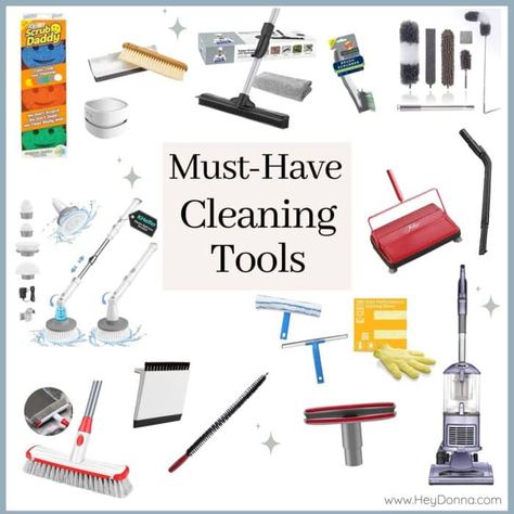 You can make cleaning easier and faster when you have the right tools! check out this list of must-have cleaning tools Cleaning Guide, Best Cleaning Products, Must Have Tools, Diy Cleaning Products, Diy Hacks, Fresh And Clean, Cleaning Products, Cleaning Tips