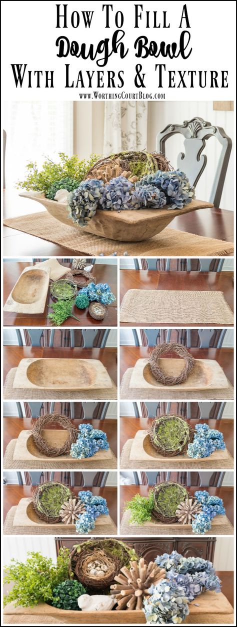 How To Create A Spring And Summer Centerpiece With A Dough Bowl Large Dough Bowl, Dough Bowl Centerpiece, Kitchen Table Centerpiece, Summer Centerpieces, Summer Mantle, Dekor Diy, Dough Bowl, Summer Decorating, Centerpiece Bowl