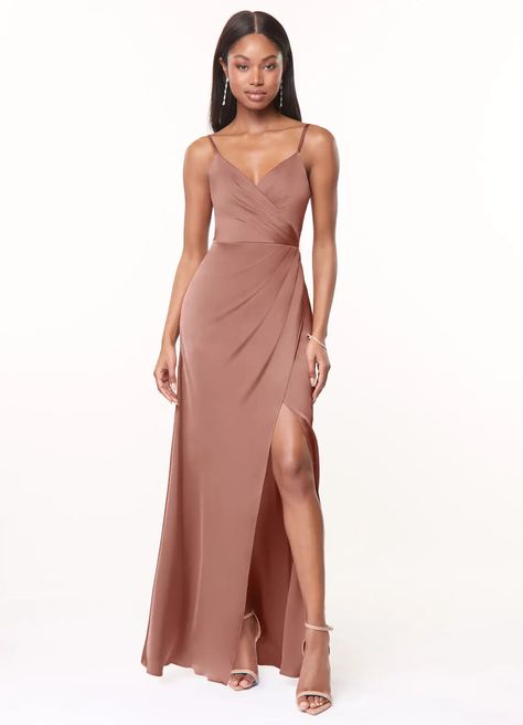 Dusty Rose Azazie Maci Stretch Satin Dress Bridesmaid Dresses | Azazie Dusty Rose Azazie, Satin Dress Bridesmaid, Dusty Rose Bridesmaid Dresses, Stretch Satin Dress, Rose Bridesmaid Dresses, Rose Maxi Dress, Dusty Rose Dress, Azazie Bridesmaid Dresses, Satin Bridesmaid Dresses