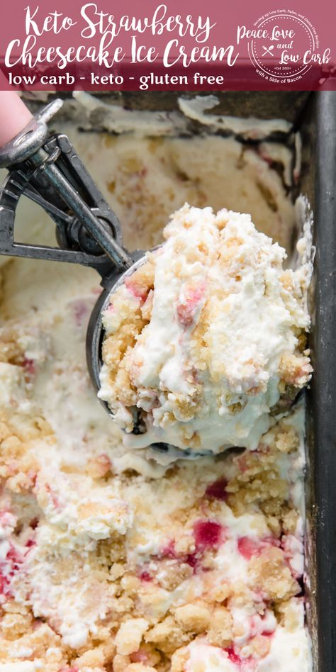 This keto Strawberry Cheesecake Ice Cream is a total winner. It’s creamy, fruity and sugar free! Full of keto friendly fats, it’s a frozen fat bomb treat you’ll want to make time and time again. Keto Icecream Recipes, Keto Frozen Strawberry Recipes, Low Carb No Sugar Desserts, Keto Ice Cream Recipes, Keto Strawberry Cheesecake, Peace Love And Low Carb, Strawberry Cheesecake Ice Cream, Curry 3, Keto Treats