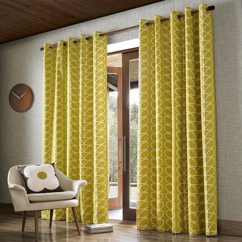 Orla Kiely - Linear Stem Eyelet Curtains Dandelion Orla Kiely Curtains, Yellow Curtains, Gold Curtains, Eyelet Curtains, Yellow Living Room, Deco Retro, Darkening Curtains, Thermal Curtains, Curtain Poles