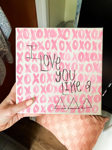 Tri Delta Painting Ideas, Tri Delta Canvas Painting, Tri Delta Painting, Delta Zeta Painting, Delta Canvas Painting, Aoii Paintings, Sorority Painting Canvases, Easy Sorority Canvas, Big Little Canvas Sorority