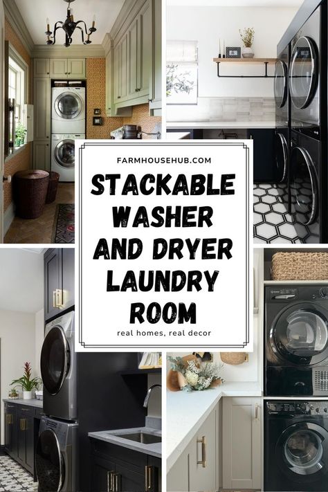 Stackable Washer and Dryer Laundry Room Stackable Washer And Dryer Ideas, Washer And Dryer Ideas, Washer And Dryer Laundry Room, Practical Laundry Room, Washer Dryer Laundry Room, Stackable Laundry, Laundry Room Update, Laundry Room Ideas Small Space, Stackable Washer And Dryer