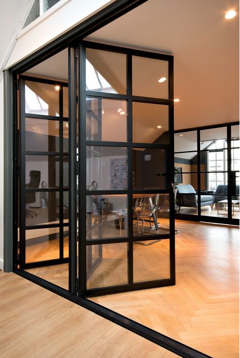 Bifold Doors Onto Patio, Black Steel Doors, Folding Doors Exterior, Doors For Home, Folding Sliding Doors, Stacking Doors, Glass Exterior, Internal Glass Doors, Bifold Door