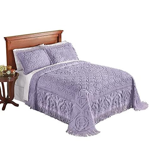 Collections Etc Elegant Victoria Plush Chenille Bedspread with Fringe Border and Ring Design, Lavender, King Collecti... Twin Bedspreads, Queen Bedspread, Purple Bedding, Chenille Bedspread, Trellis Design, Collections Etc, Bedding Stores, Full Bed, Beautiful Bedding