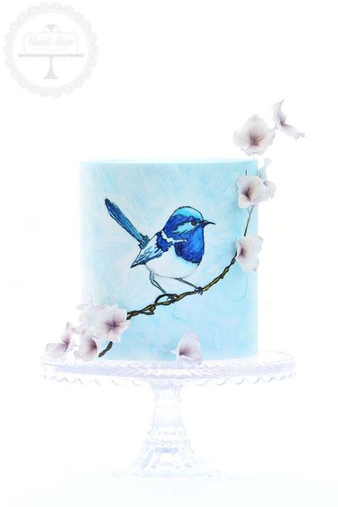 Sweet Love Cake Couture Bird Birthday Cake, Bird Cage Cake, Single Tier Cake, Watercolour Background, Breathtaking Nature, Progress Photos, Hand Painted Cakes, Daughter's Birthday, Coffs Harbour