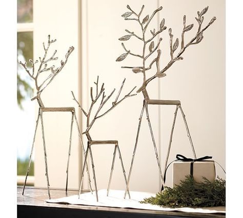 Pottery Barn Inspiration twig reindeer Twig Reindeer, Reindeer Diy, Rain Deer, Reindeer Stocking Holder, Christmas Tips, Reindeer Craft, Modern Christmas Decor, Reindeer Decorations, Contemporary Christmas