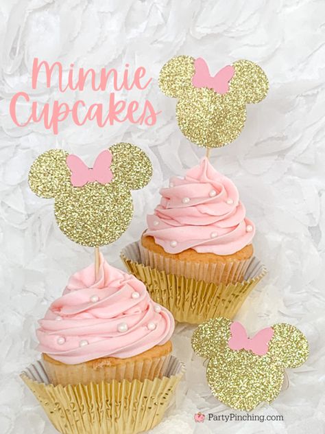 Minnie Mouse Wrapping Ideas, Pink And Gold Minnie Mouse Party Decoration, Candy Bar Minnie Mouse, Gold Minnie Mouse Party, Ferrero Rocher Candy, Minnie Mouse Party Ideas, Minnie Mouse Cupcake Toppers, Minnie Cupcakes, Minnie Mouse Party Decorations