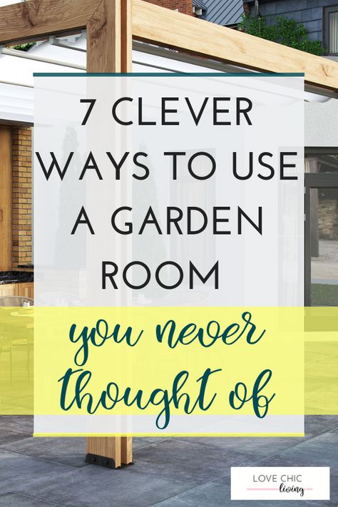 Have you thought about these different ideas for using a garden room? You may not have come across these modern, contemporary ways of decorating your garden room, or even thought of how you could create a clever garden room in your outdoor space.   #gardenroom #conservatory #glasshouse #lovechicliving Small Garden Conservatory Ideas, Garden In Sunroom, Cheap Conservatory Ideas, Conservatory Garden Ideas, Conservatory Gym Ideas, Indoor Conservatory Garden, Garden House Interior Design, Large Garden Room Ideas, Garden Living Room Outdoor