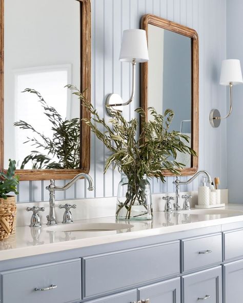 Bria Hammel Interiors on Instagram: “Today on the blog we're sharing a roundup of our favorite bathroom mirrors + our go-to tips to selecting the right one. 🙌🏻 From antique,…” Earthy Bathroom, Bria Hammel Interiors, Bria Hammel, Bathroom Transformation, Classic Bathroom, Widespread Bathroom Faucet, Girls Bathroom, Blue Bathroom, Traditional Bathroom