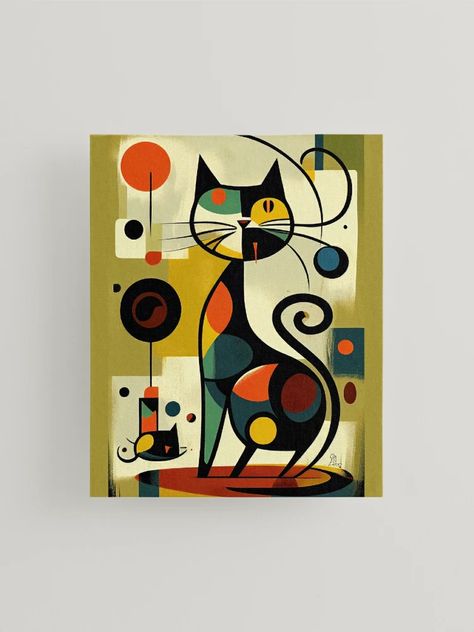 "Mid Century Colorful Cat 15 Abstract Art Print Painting Wall Decor" Mounted Print for Sale by winterkitty88 | Redbubble Mid Century Art Painting, Mid Century Colorful, Modern Cat Art, Cat Abstract, Art Deco Artwork, Mid Century Cat, Colorful Cat, Abstract Face Art, Painting Wall Decor