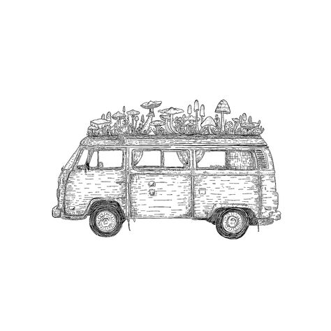 Van Drawing, Wanderlust Stickers, Beach Van, Wanderlust Art, Waves Art, Art Hippie, Adventure Print, Art Adventure, Adventure Inspiration