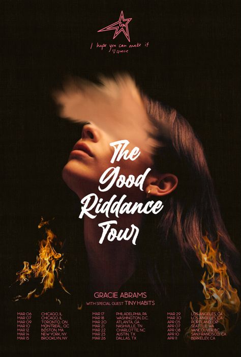 Good Riddance Tour Poster, Gracie Abrams Tour Poster, Tour Poster Aesthetic, Concert Tour Poster, Media Coursework, Gracie Core, Good Riddance Tour, Tiny Habit, Collage Pictures