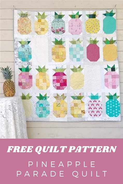 Get your FREE Pineapple Parade Quilt Tutorial Here. Pineapple Quilt Pattern, Pineapple Quilt Block, Pineapple Quilts, Tropical Quilts, Charm Quilts, Free Quilt Tutorials, Pineapple Quilt, Block Quilts, Creative Creations