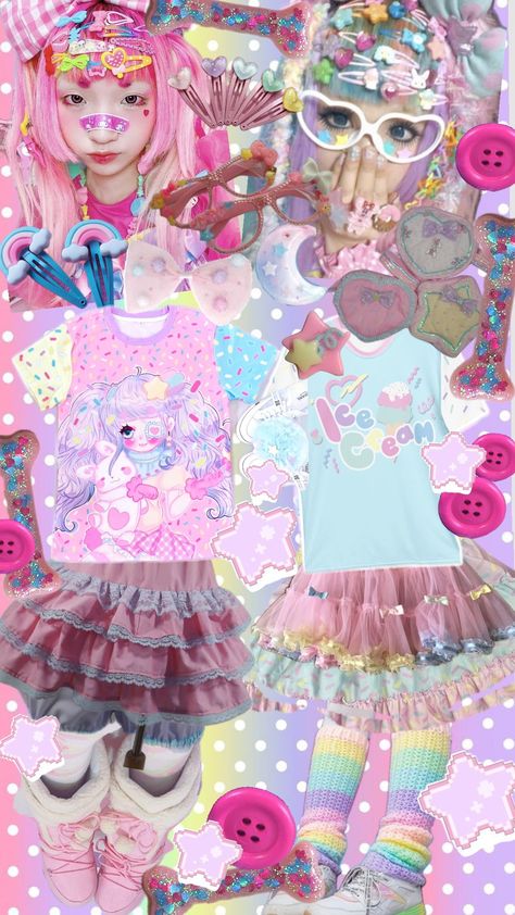 Pastel decora matching fitz!! (kinda) #decora #pastel #pasteldecora #harajuku #fashion Decora Kei Aesthetic, Decora Aesthetic, Decora Fashion, Decora Harajuku, Harajuku Decora, Alt Fits, Yami Kawaii, Zooey Deschanel, Different Outfits