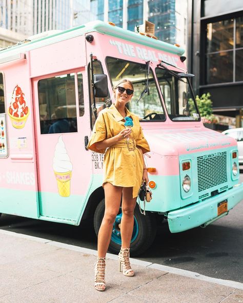 Found the cutest ice cream truck, so I just had to get one  #NYC Fashion Truck, Ice Cream Theme, Vintage Ice Cream, Food Truck Design, Photography Help, Ice Cream Truck, Stockholm Sweden, Branding Photos, Date Outfits