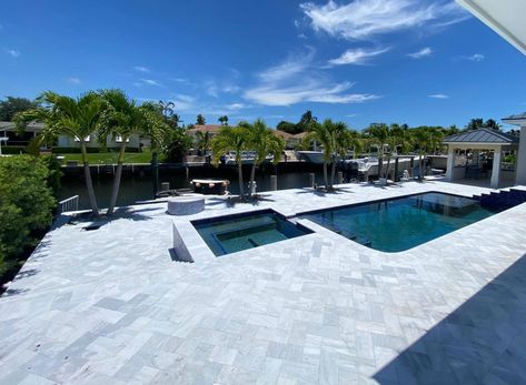 Ice White Sandblasted Marble Pool Deck, Sandblasted Marble Pool Deck, Marble Pool Deck, Gorgeous Pools, Marble Pool, Driveway Walkway, Paver Deck, Pool Pavers, Dream Backyard Pool