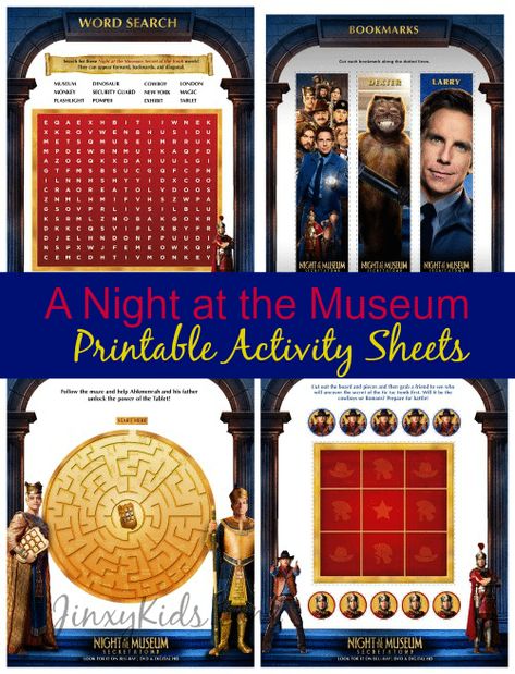 Night At The Museum Party Ideas, Night At The Museum Birthday Party, Night At The Museum Party, Movie Night Activities, Escher Paintings, Museum Party, A Night At The Museum, Museum Movie, Printable Activity Sheets