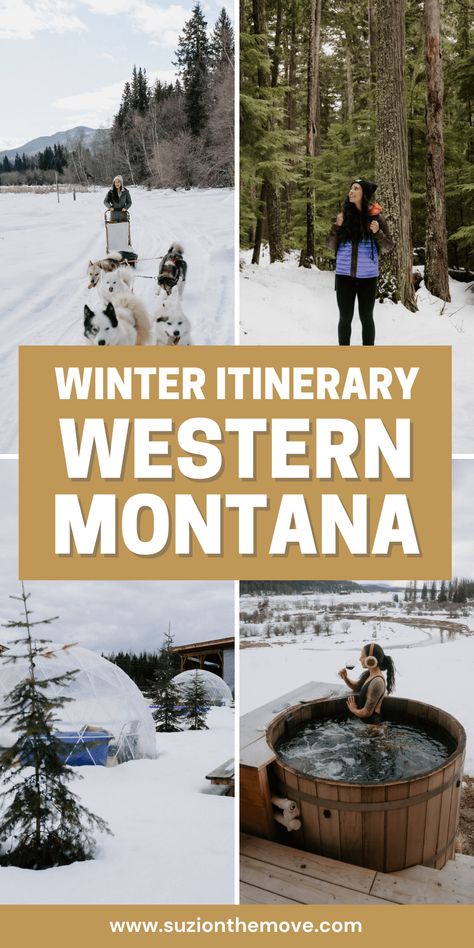 Get the best 3-day winter itinerary in Western Montana! Explore must-see winter destinations, enjoy exciting outdoor activities, and relax in cozy lodgings. — montana winter travel guide | montana winter things to do | montana winter aesthetic | montana winter photography | places to visit in montana in winter | what to do in montana in winter Montana Winter Vacation, Montana In November, Best Places To Travel In January, Winter In Montana, Bozeman Montana Winter, Montana In Winter, Bigfork Montana, Montana Winter, Photography Places