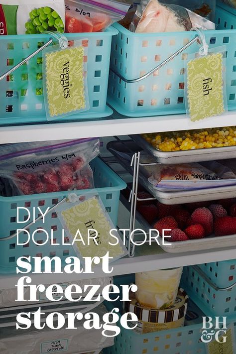 Upright Freezer Organization Ideas, Small Freezer Organization Ideas, Upright Freezer Organization, Chest Freezer Organization Ideas, Freezer Organization Upright, Diy Boot Tray, Fridge Organization Dollar Store, Freezer Storage Bins, Freezer Storage Organization