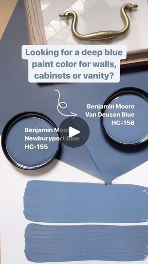 4.2K views · 197 reactions | I love @benjaminmoore Hale Navy but…

In certain spaces Hale Navy can look almost black with a violet undertone.  If you want to see more blue try these shades instead:

Benjamin Moore Van Deusen Blue HC-156: This rich blue is cool toned but doesn’t have as much violet as Hale Navy so it’s more versatile.  It’s perfect for adding a pop of color on a bathroom vanity without feeling heavy - even in a small rom.

Benjamin Moore Newburyport Blue HC-155: A deep blue with a gray undertone which gives it a dramatic and moody feel.  It’s perfect paired with woods like walnut or maple and warm metals like antique gold or brass.  For trim, try a crisp white like BM Chantilly Lace or a soft white like BM Steam. 

TIP:  Did you know blue + orange make a great pair?

For mo Benjamin Moore Newburyport Blue, Benjamin Moore Van Deusen Blue, Bm Chantilly Lace, Newburyport Blue, Van Deusen Blue, Hale Navy, Paint Colours, Chantilly Lace, Cool Tones