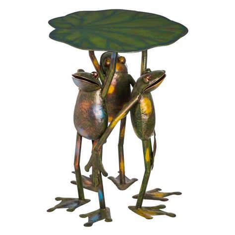 Cape Craftsman Three Frogs Outdoor Standing Side Table | Hayneedle Metal Outdoor Side Table, Wooden Garden Benches, Frog Decor, Sectional Sofa With Recliner, Patio Side Table, Outdoor Accent Table, Outdoor Side Table, Outdoor Accents, Metal Side Table