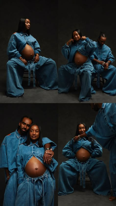 Maternity Shoot Concept, Seated Maternity Photos, Pregnant Belly Photoshoot, Maternity Unique Photography, Pregnancy Announcement Black Women, 90s Maternity Shoot Black Couple, Mertinity Photoshoot Ideas Couple, Baby Bump Black Women, Twin Pregnancy Aesthetic