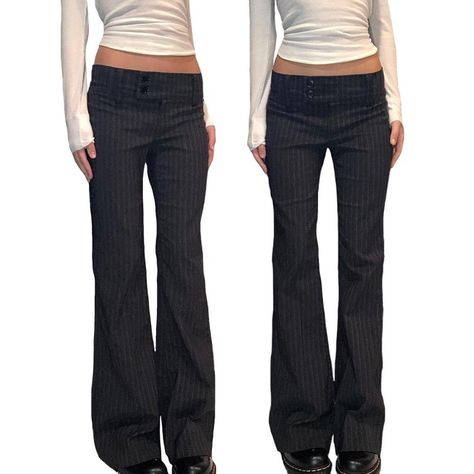 Y2K Pintsriped Lowrise Flares amazing lowrise... - Depop Pinstripe Trousers Outfit, 6th Form Outfits, Form Outfits, Striped Flare Pants, 6th Form, Trouser Outfit, The Early 2000s, Pinstripe Pants, Low Waisted