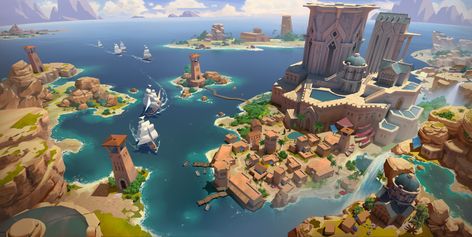 ArtStation - Pirate Bay , KoboldAzam Dnd Places, Stylized Environment, Pirate Bay, Pirate Games, Fantasy House, Game Concept Art, Mediterranean Sea, Fantasy Landscape, Game Design