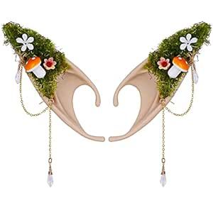 FRESHME Mushroom Fairy Elf Ears - Handmade Soft Forest Elf Ear Cuffs with Moss Flower and Mushroom Non Pierced Woodland Crystal Ear Clips Women Renaissance Carnival Cosplay Party Costume Accessories Woodland Elf Costume, Woodland Mushroom Fairy, Mushroom Outfit, Mushroom Costume, Woodland Elf, Elf Ear, Elf Cosplay, Elf Ear Cuff, Cute Animal Quotes