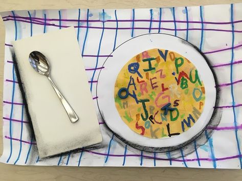 Mini Matisse: Alphabet Soup Alphabet Soup Craft, Abc Soup, Soup Art, Fun Lesson Plans, Paper Dinosaur, Kindergarten Art Lessons, Kindergarten Art Projects, Drawing Lessons For Kids, Stone Soup