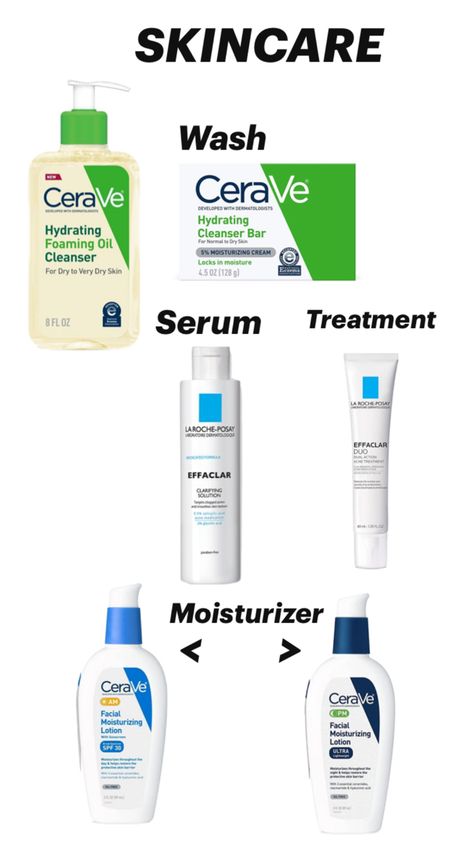 Skincare routine skincare products Cera Ve La Roche Posay self care face wash La Roche Posay Skincare Routine, La Roche Posay Skincare, Cera Ve, Effaclar Duo, Facial Lotion, Routine Skincare, Hydrating Cleanser, Cream Cleanser, Roche Posay