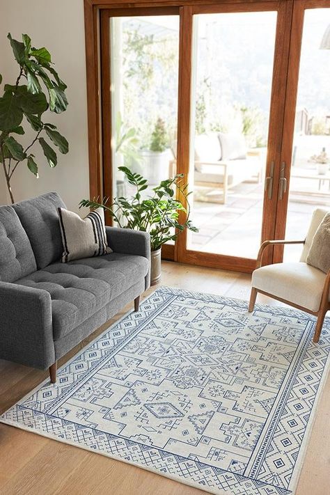 Gray and blue bedroom